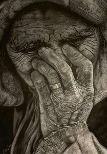 نقاشی کنته و زغال پیر زن